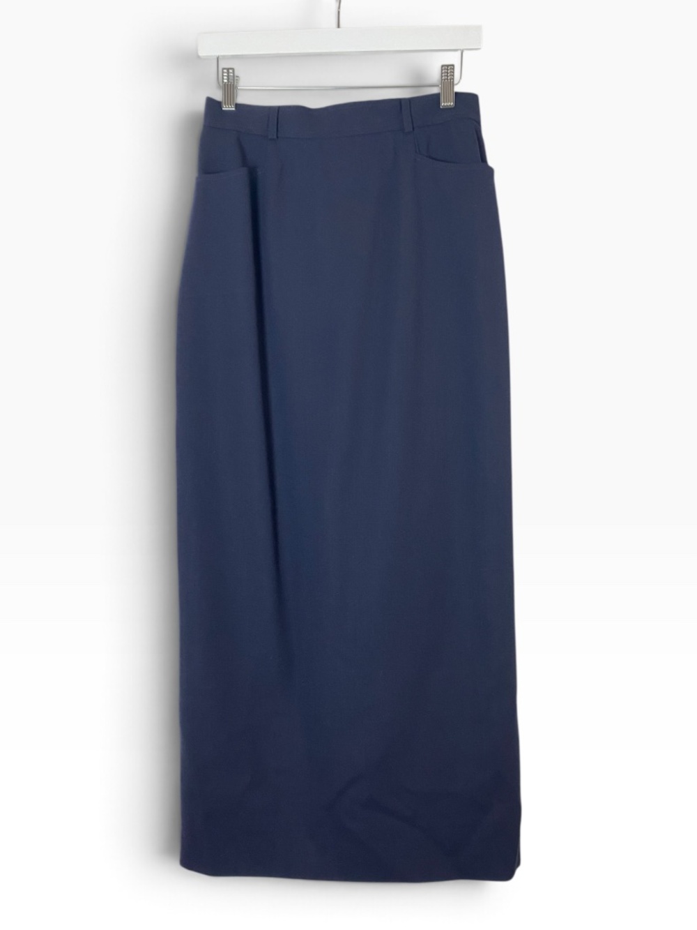 Vintage Lauren Ralph Lauren Navy Blue Wool Maxi Column Skirt Size 8 USA
